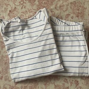 Lake Pima Cotton Striped White and Blue Top and Pants Pajama Set